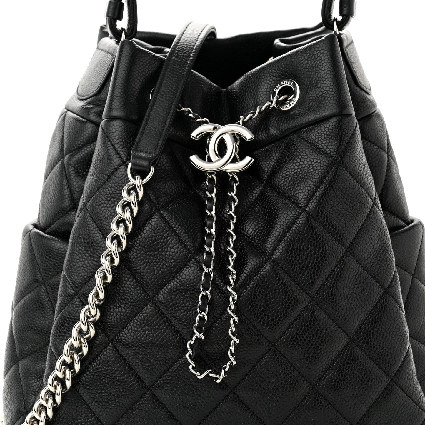Caviar Quilted Small Chain Bucket Bag Black