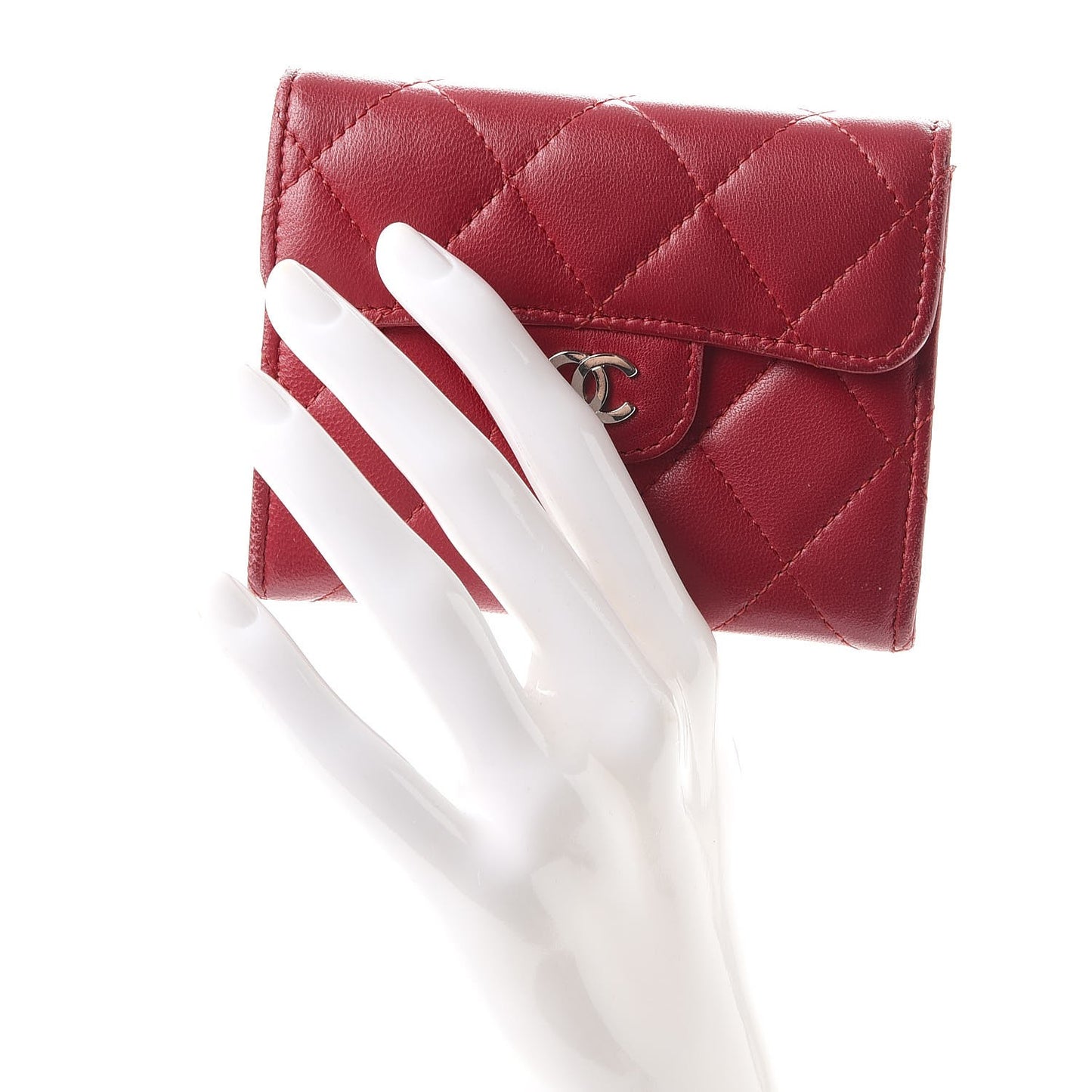 Lambskin Quilted Card Holder Dark Pink
