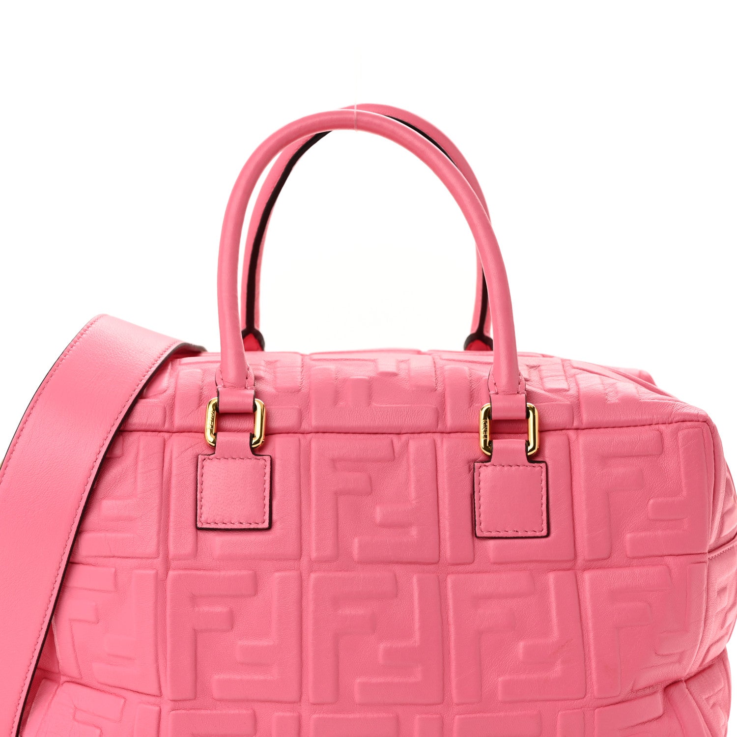 Fendi Nappa FF 1974 Embossed Small Boston Rosa Fluo 8 of 10