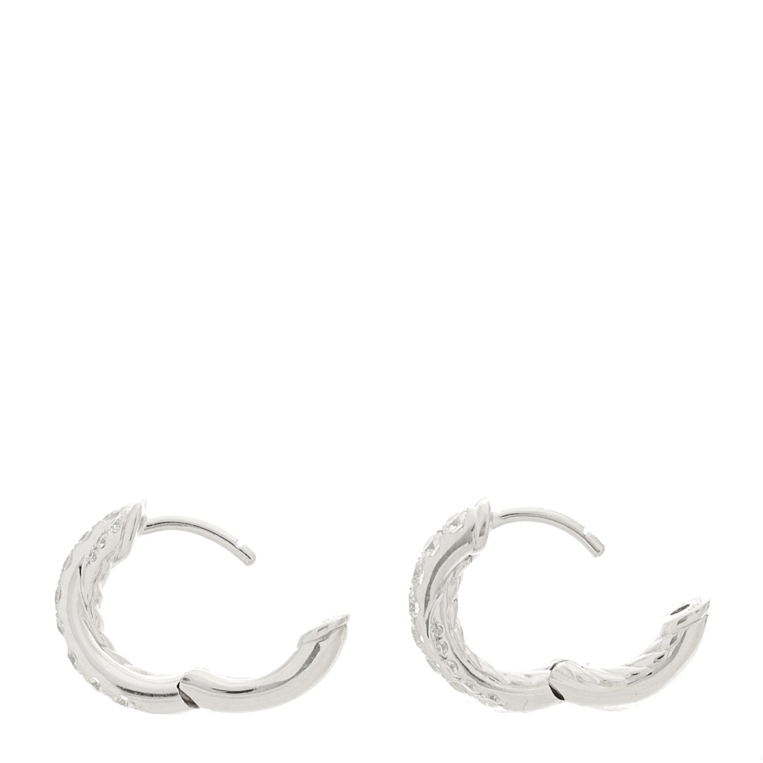 David Yurman 18K White Gold Diamond Crossover Pave Hoop Earrings 3 of 4