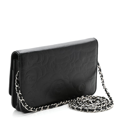 Chanel Lambskin Camellia Embossed Wallet on Chain WOC Black 3 of 11