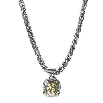 David Yurman Sterling Silver 14K Yellow Gold Lemon Quartz Albion Pendant Wheat Chain Necklace 1 of 7