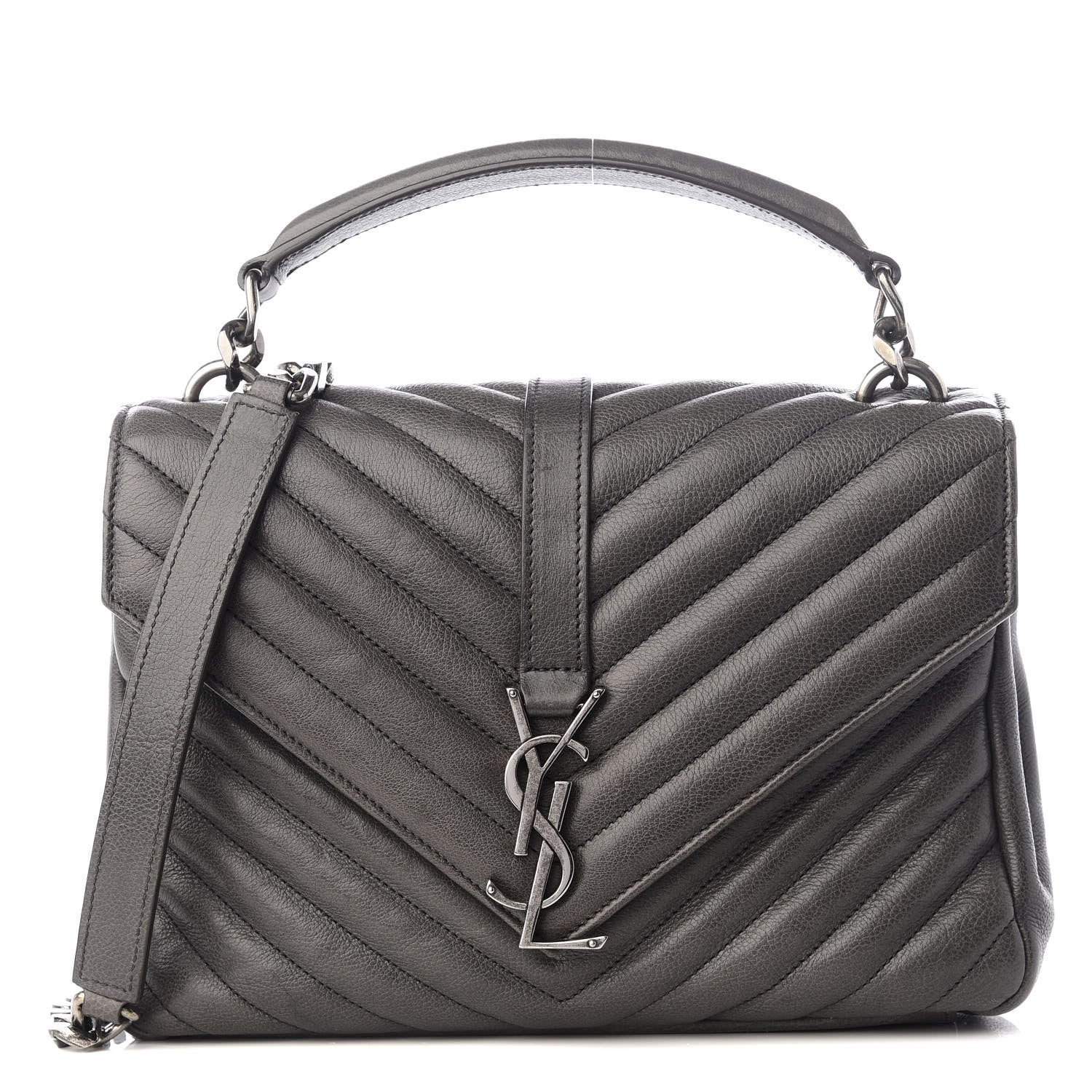 Saint Laurent Sheepskin Matelasse Chevron Monogram Medium College Bag Light Coal 1 of 9