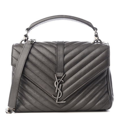 Saint Laurent Sheepskin Matelasse Chevron Monogram Medium College Bag Light Coal 1 of 9