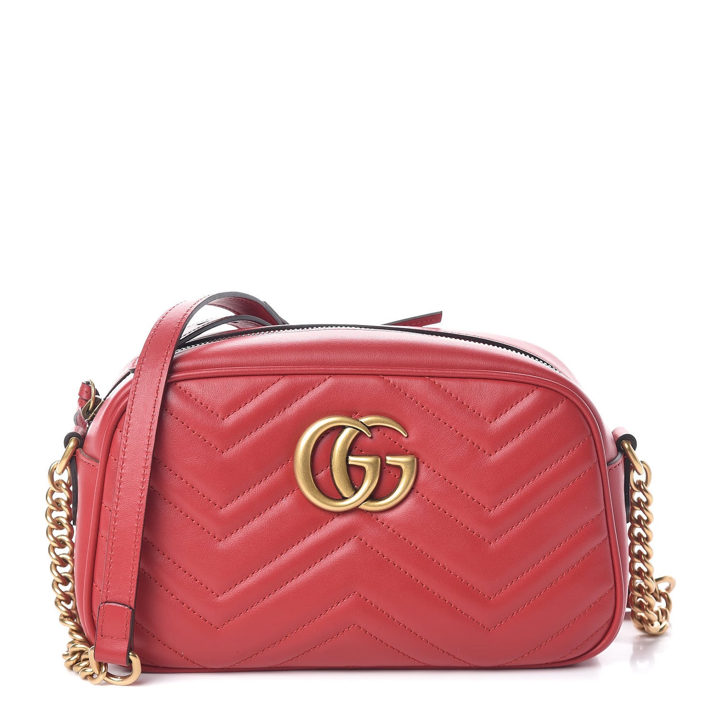 Calfskin Matelasse Small GG Marmont Chain Shoulder Bag Hibiscus Red