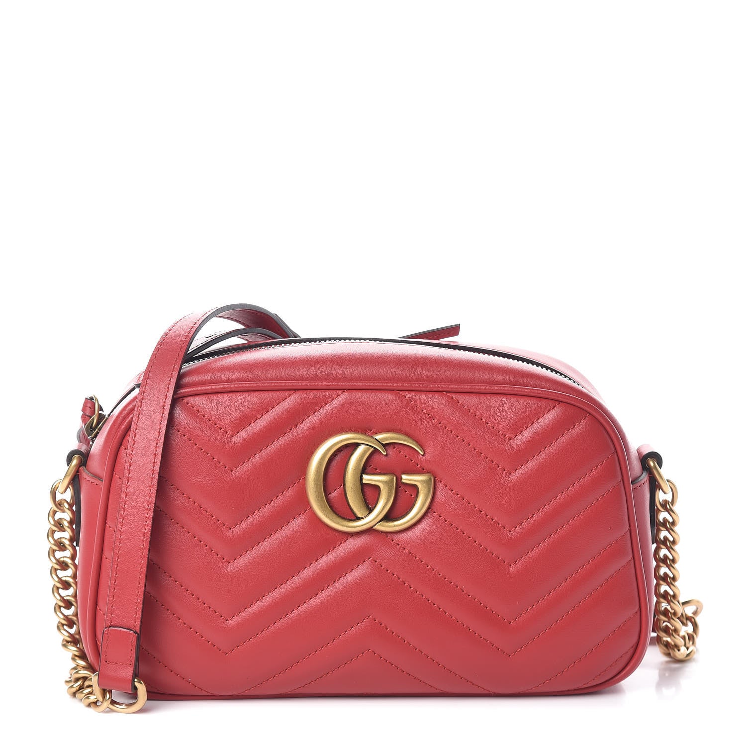 Gucci Calfskin Matelasse Small GG Marmont Chain Shoulder Bag Hibiscus Red 1 of 10