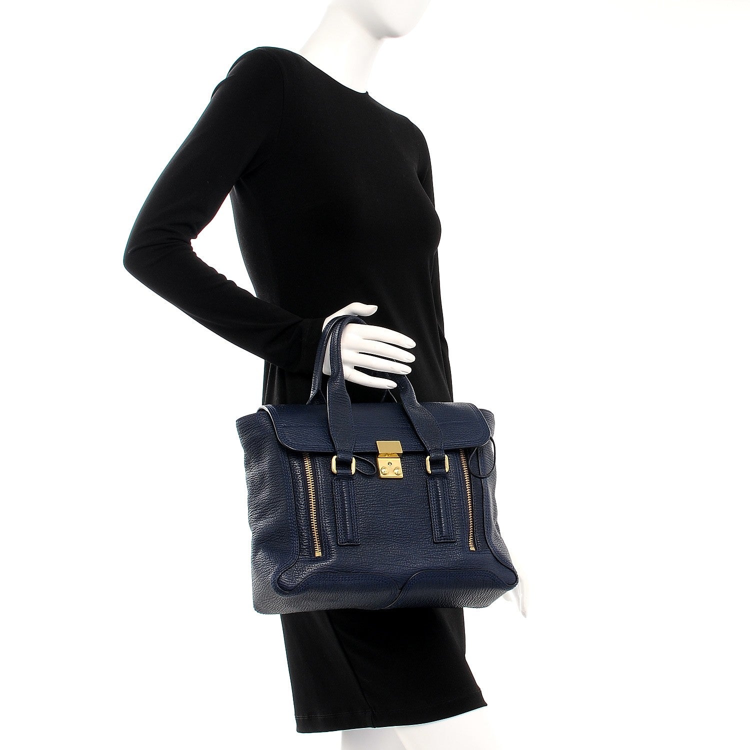 3.1 Phillip Lim 3.1 Textured Calfskin Medium Pashli Satchel Ink 3 of 9