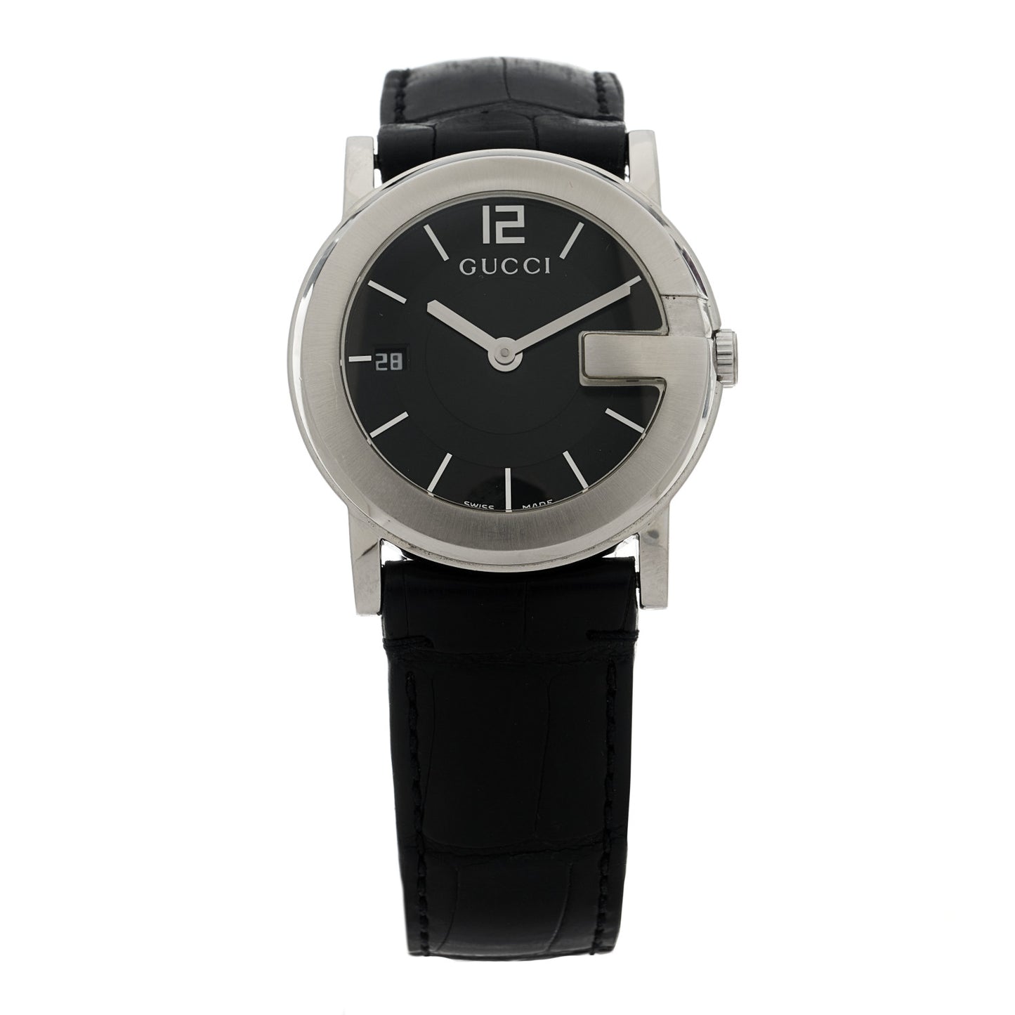 Stainless Steel Alligator 36mm G-Round Quartz Watch Black