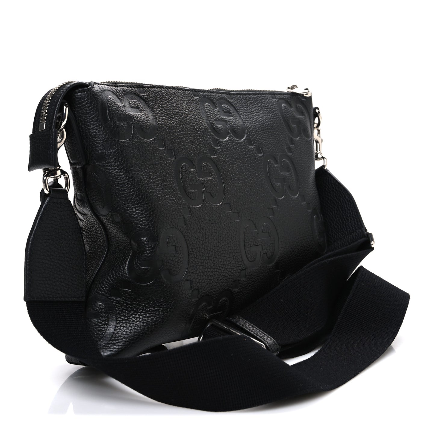 Piuma Calfskin Jumbo GG Embossed Medium Wristlet Messenger Bag Black