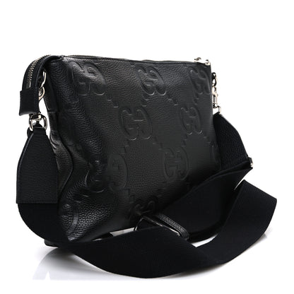 Gucci Piuma Calfskin Jumbo GG Embossed Medium Wristlet Messenger Bag Black 3 of 10