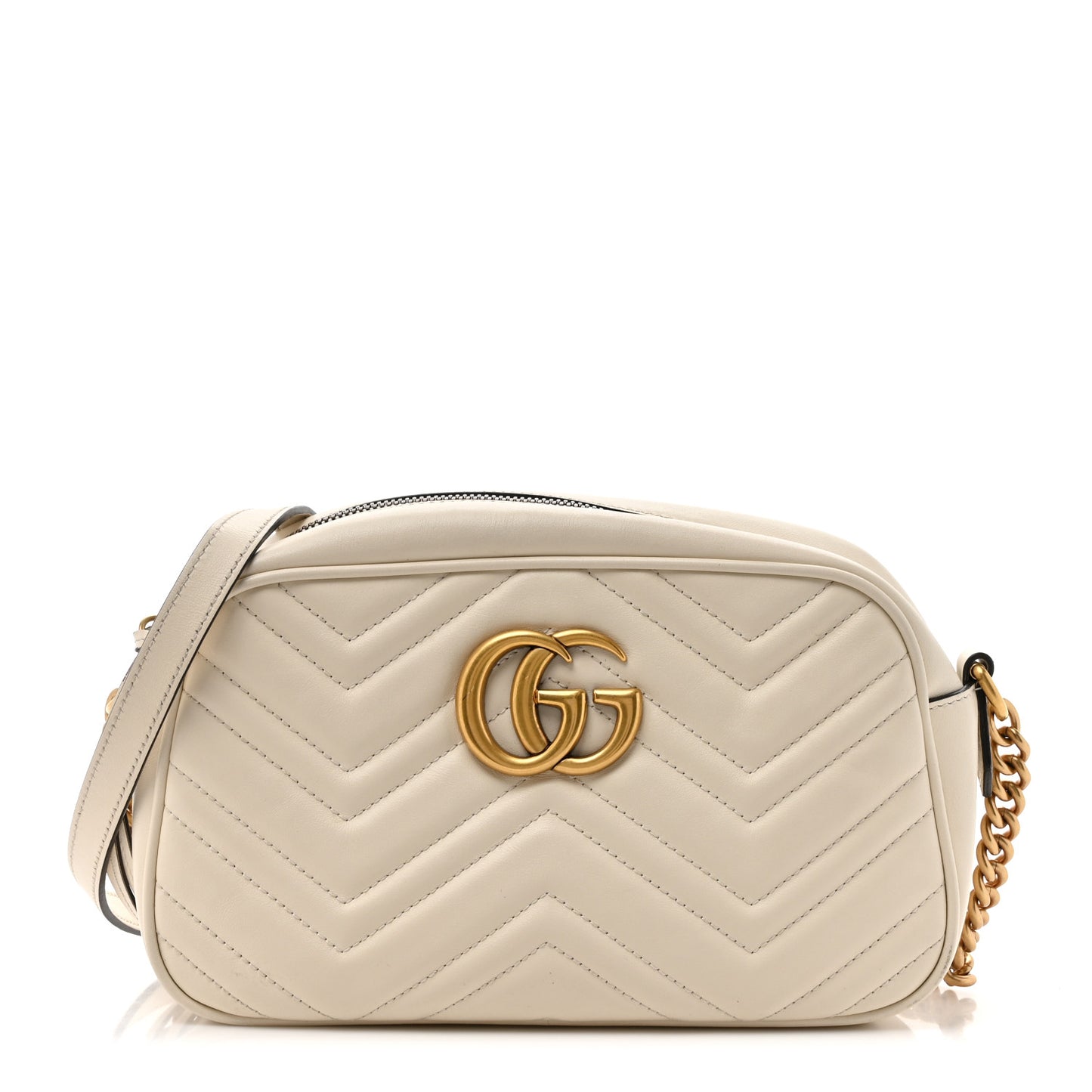 Calfskin Matelasse Small GG Marmont Chain Shoulder Bag White