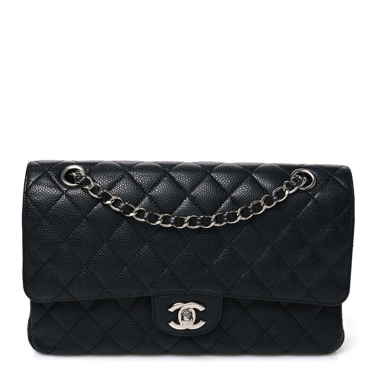 Caviar Quilted Medium Double Flap Black
