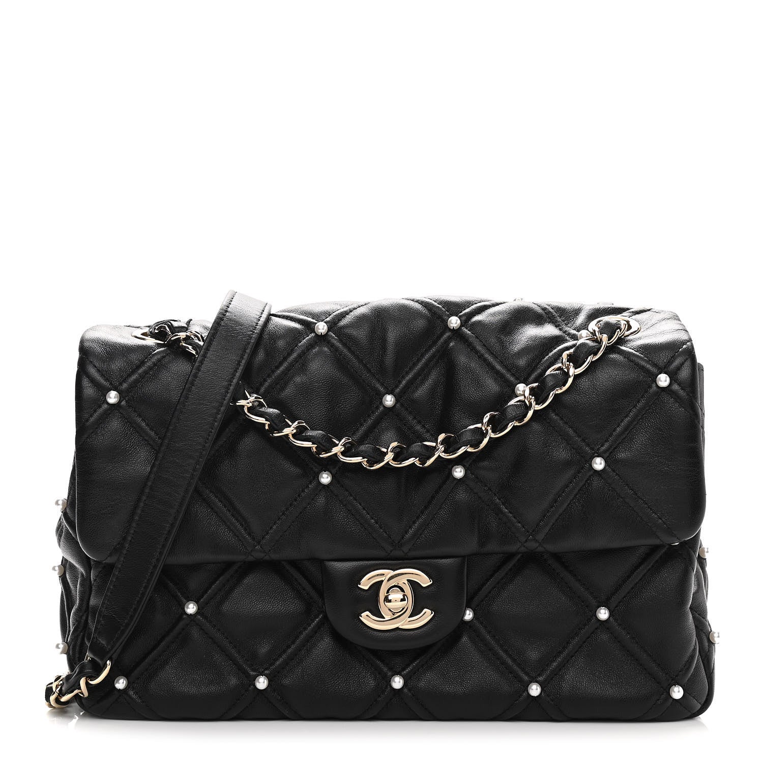 Chanel Lambskin Quilted Pearl Studded Flap Black 1 of 10