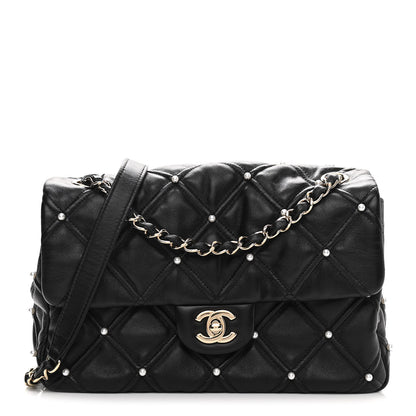Chanel Lambskin Quilted Pearl Studded Flap Black 1 of 10