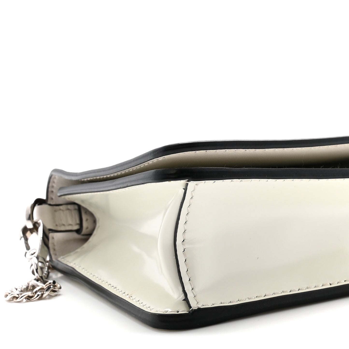 Spazzolato Flap Slide Chain Shoulder Bag Argento White