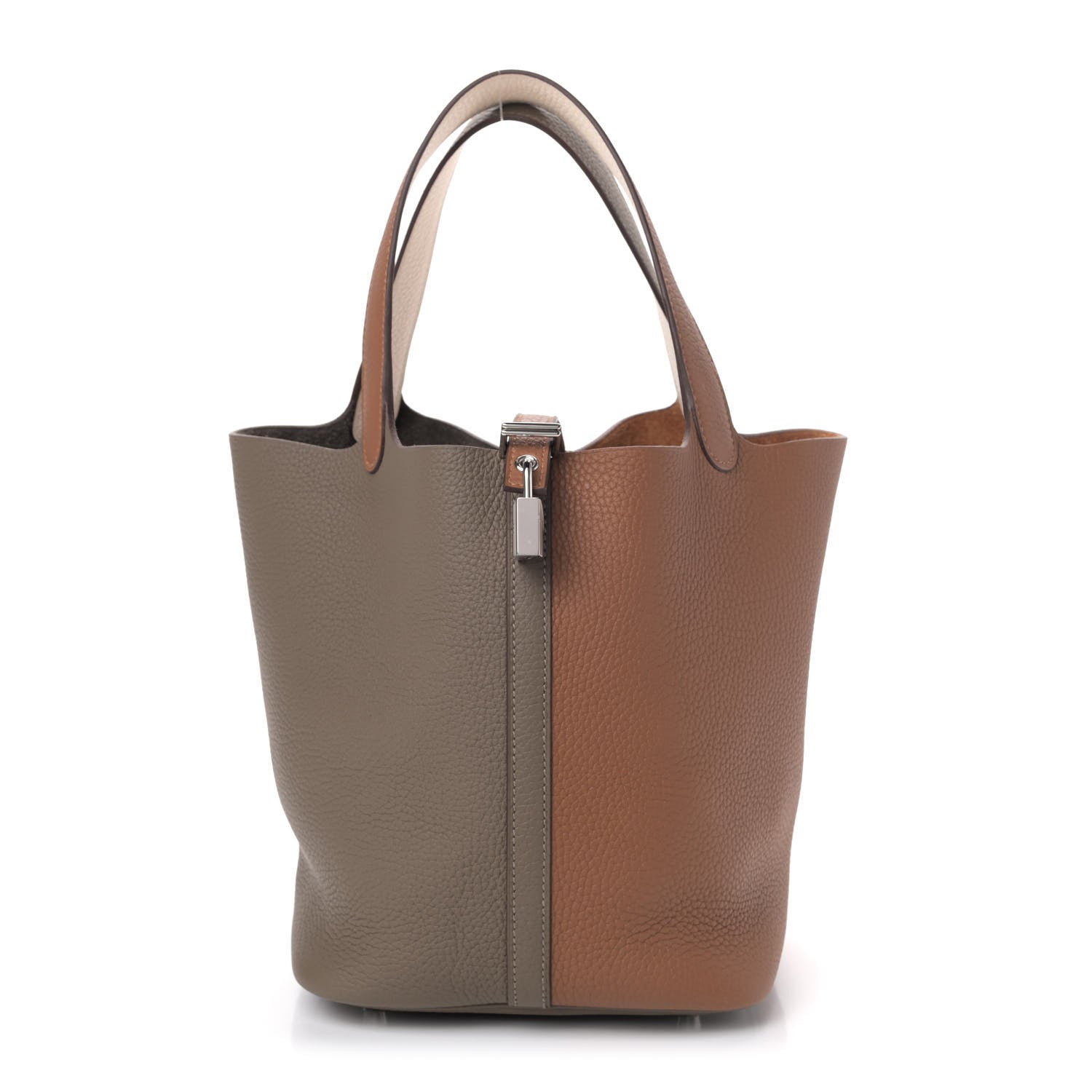 Hermes Taurillon Clemence Casaque Picotin Lock 22 MM Gold Etoupe Nata 1 of 4