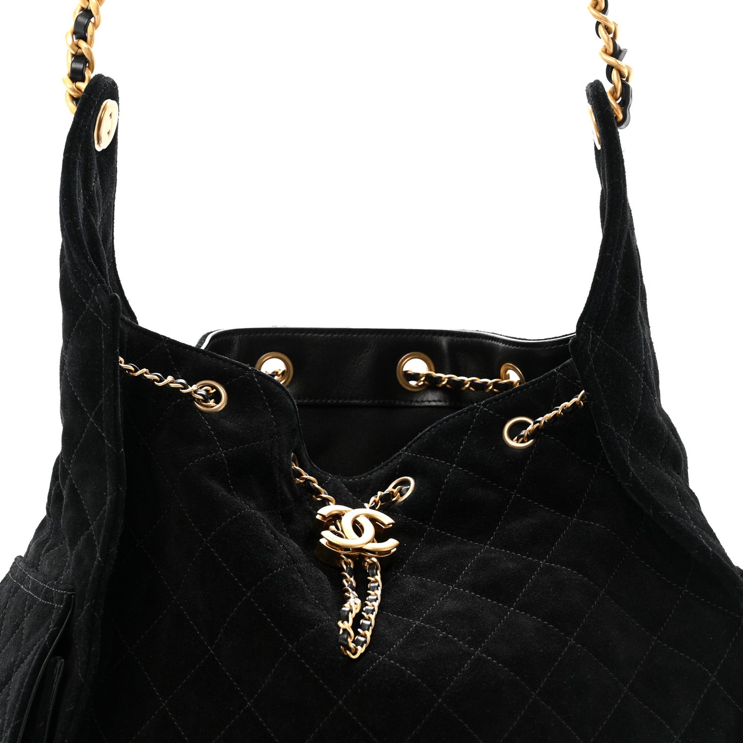 Suede Quilted Medium Chanel 25 Handbag Black