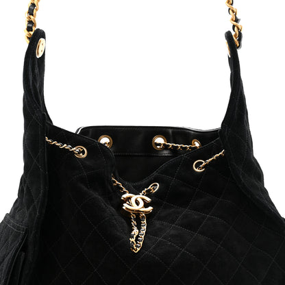 Chanel Suede Quilted Medium Chanel 25 Handbag Black 8 of 12