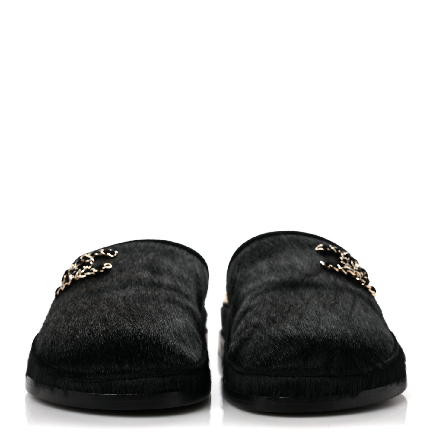 Calfskin Hair Suede Shearling CC Mules 38.5 Black Navy Blue