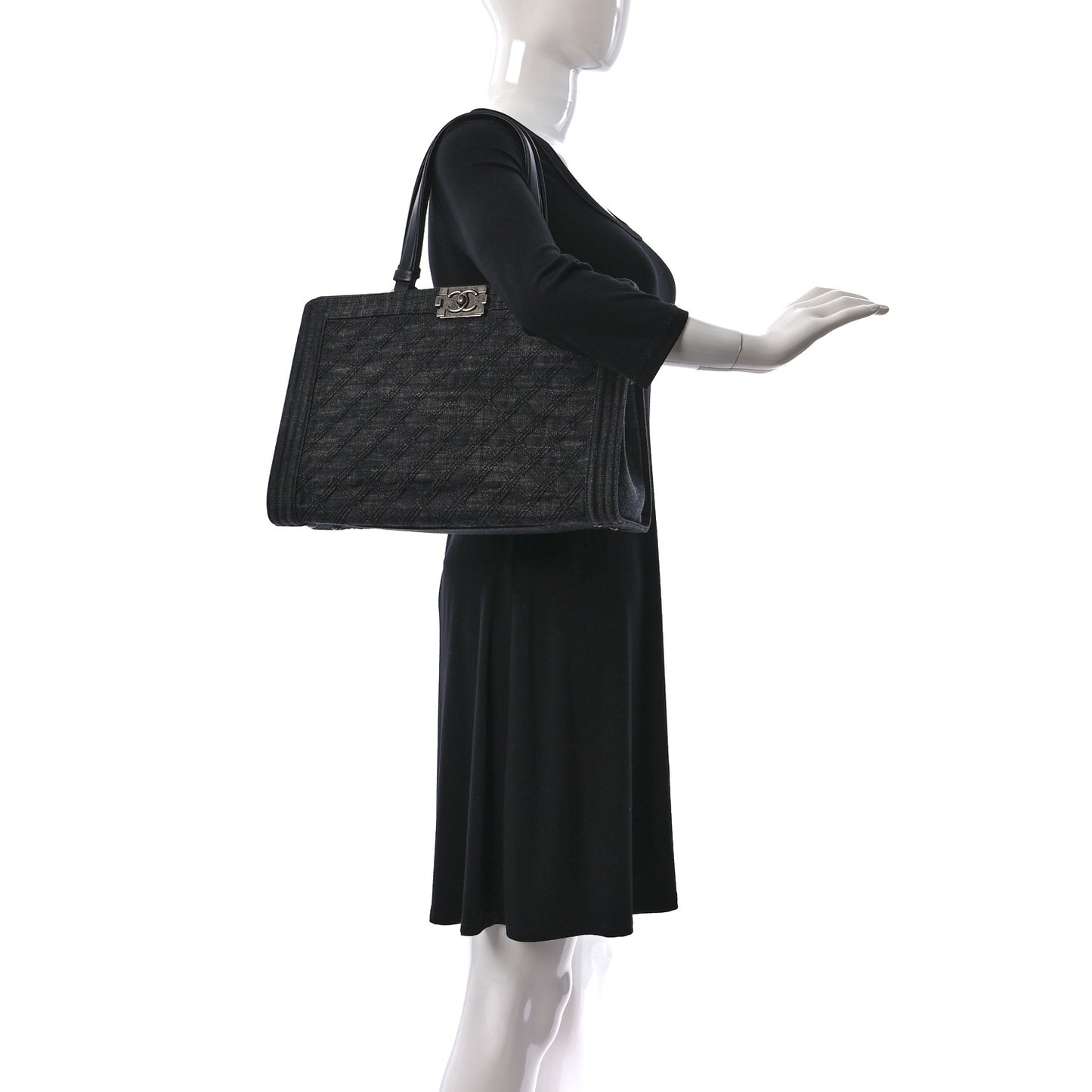 Denim Quilted Boy Shopping Tote Black