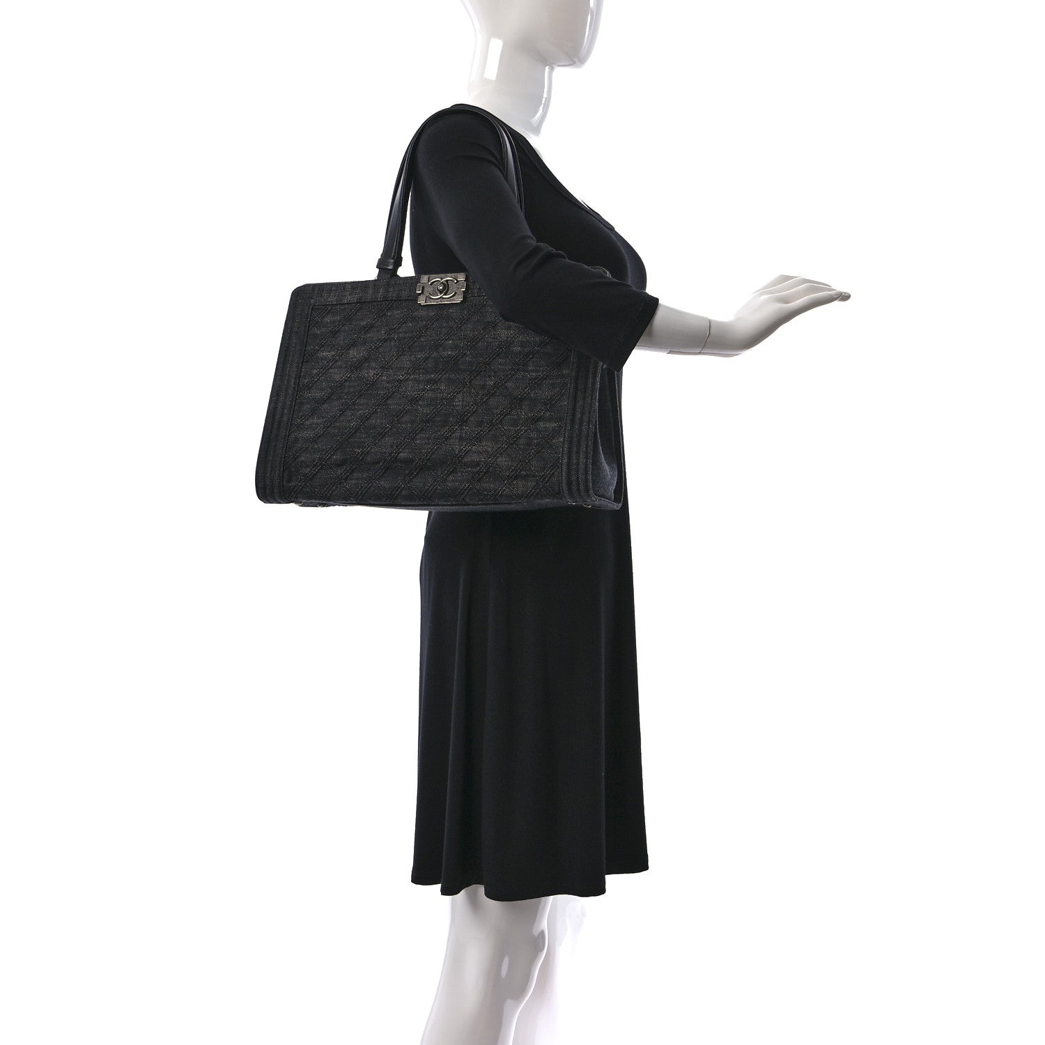 Chanel Denim Quilted Boy Shopping Tote Black 2 of 11
