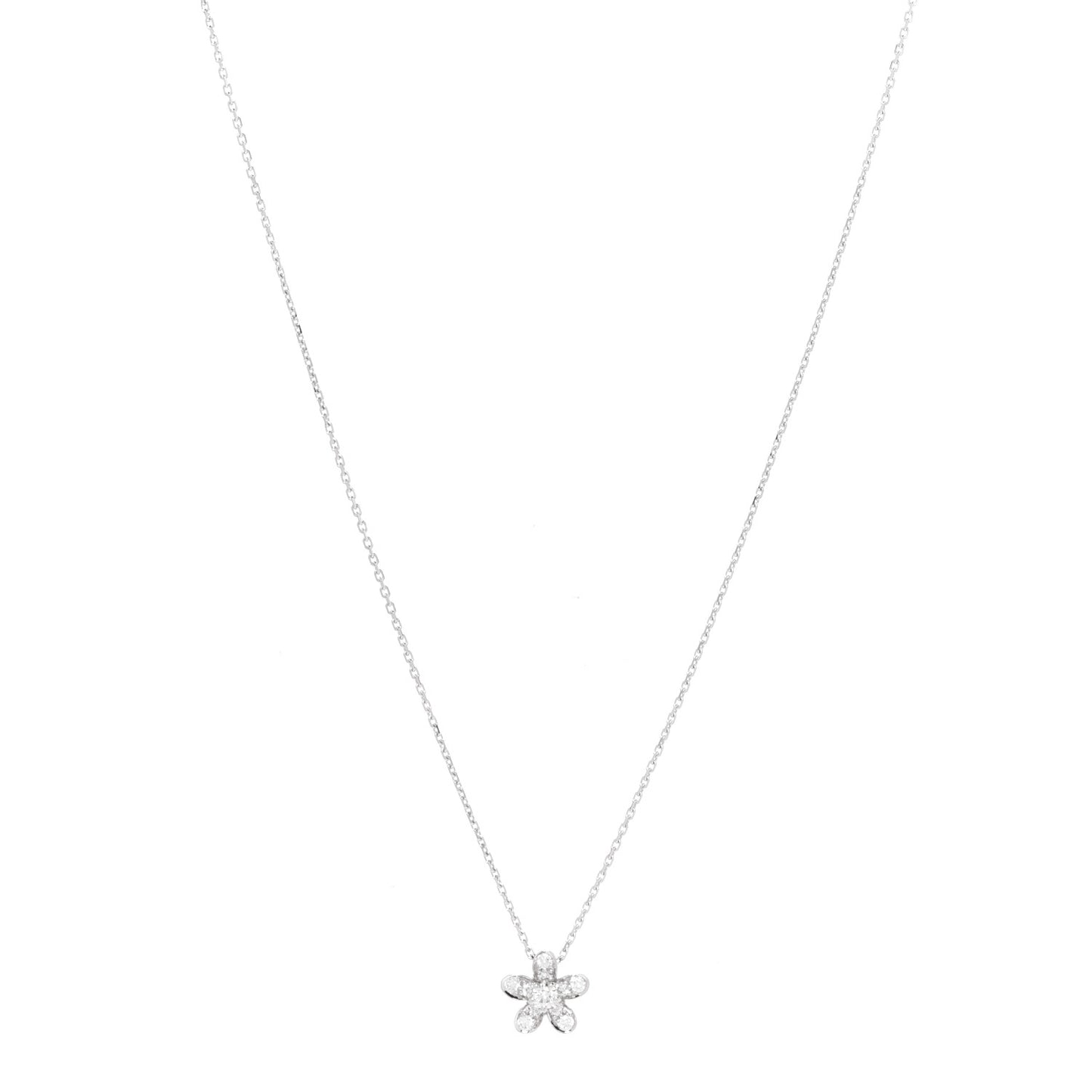 18K White Gold Diamond Socrate One Flower Pendant Necklace