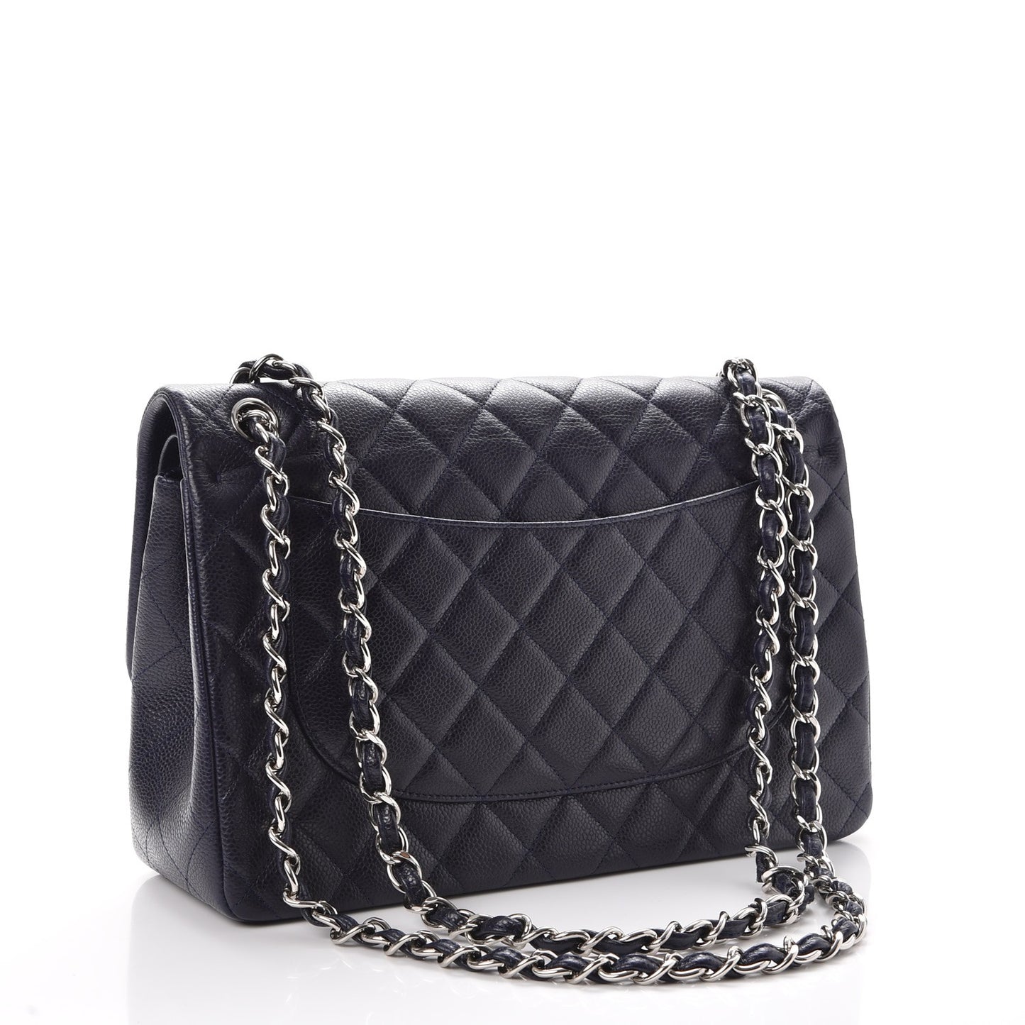 Caviar Quilted Jumbo Double Flap Navy Blue