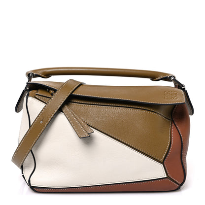 Loewe Calfskin Small Puzzle Bag Ochre Green Soft White 1 of 9