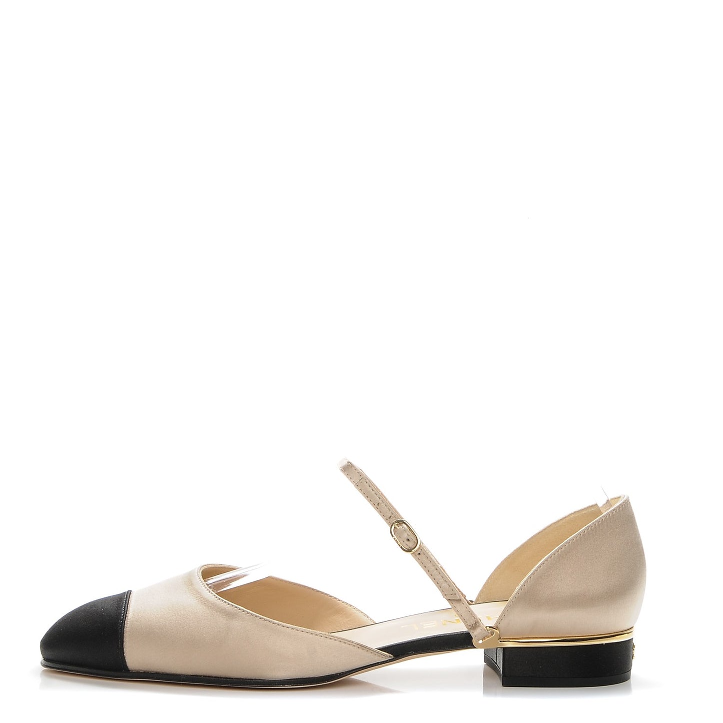 Satin Cap Toe CC Flats 39 Beige Black