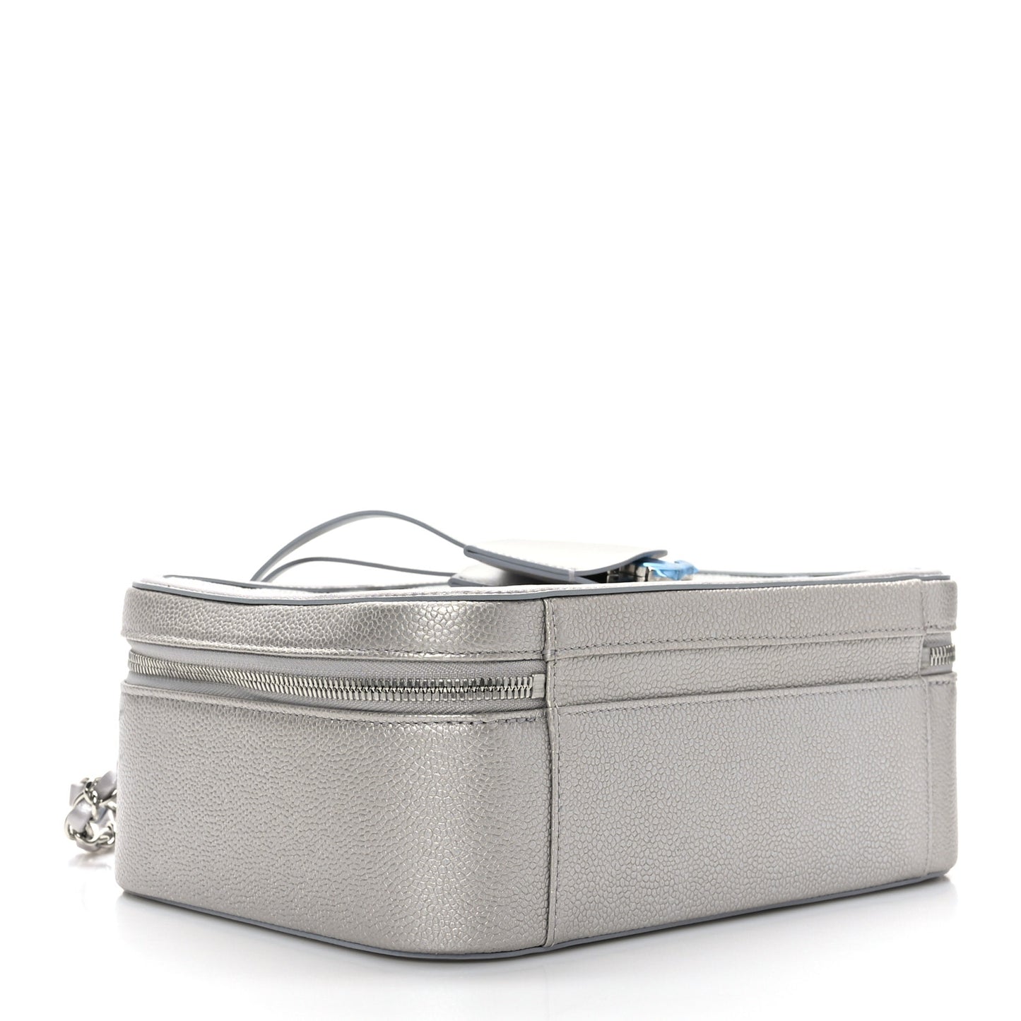 Metallic Caviar Quilted Large CC Filigree Vanity Case Silver