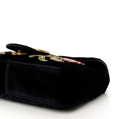 Gucci Velvet Matelasse Loved Embroidered Medium GG Marmont Shoulder Bag Black 11 of 11