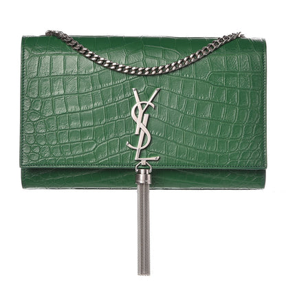 Saint Laurent Calfskin Crocodile Embossed Medium Classic Monogram Kate Tassel Satchel Green 1 of 7