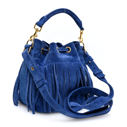 Saint Laurent Suede Calfskin Small Emmanuelle Fringe Bucket Bag Blue 2 of 7