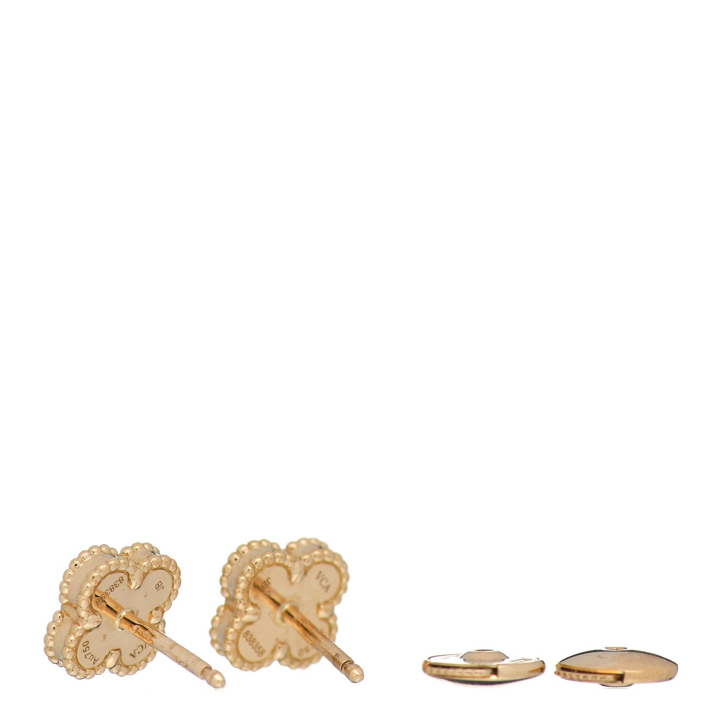 Van Cleef & Arpels 18K Yellow Gold Mother of Pearl Sweet Alhambra Earrings 3 of 5