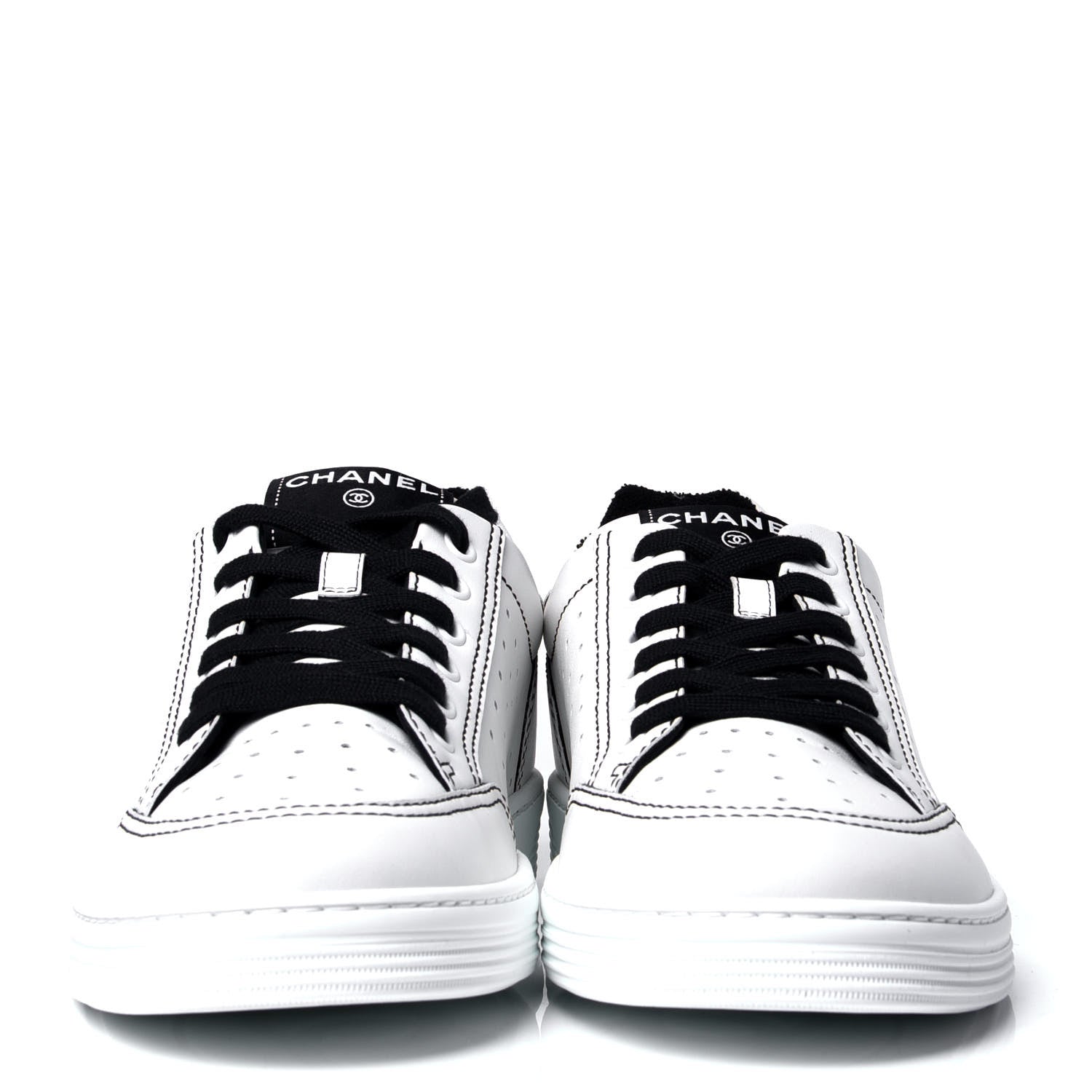 Chanel Calfskin Womens Logo Sneakers 40 White Black 2 of 6