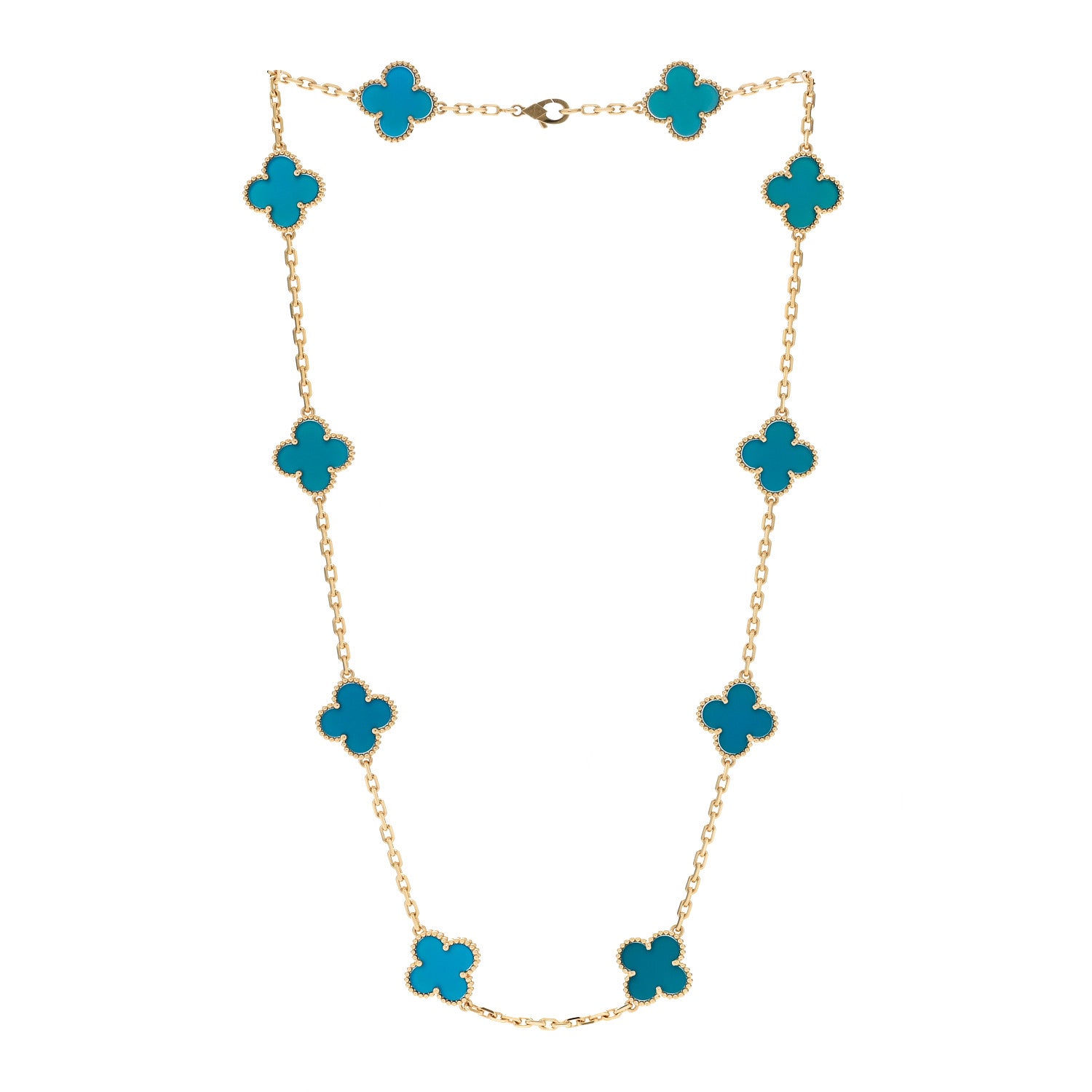 Van Cleef & Arpels 18K Yellow Gold Blue Agate 10 Motifs Vintage Alhambra Necklace 3 of 7