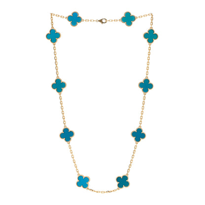 Van Cleef & Arpels 18K Yellow Gold Blue Agate 10 Motifs Vintage Alhambra Necklace 3 of 7