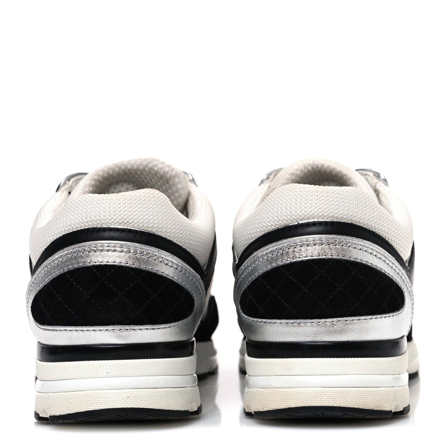 Mesh Suede Calfskin Grained Calfskin Womens CC Sneakers 39 Black White Silver