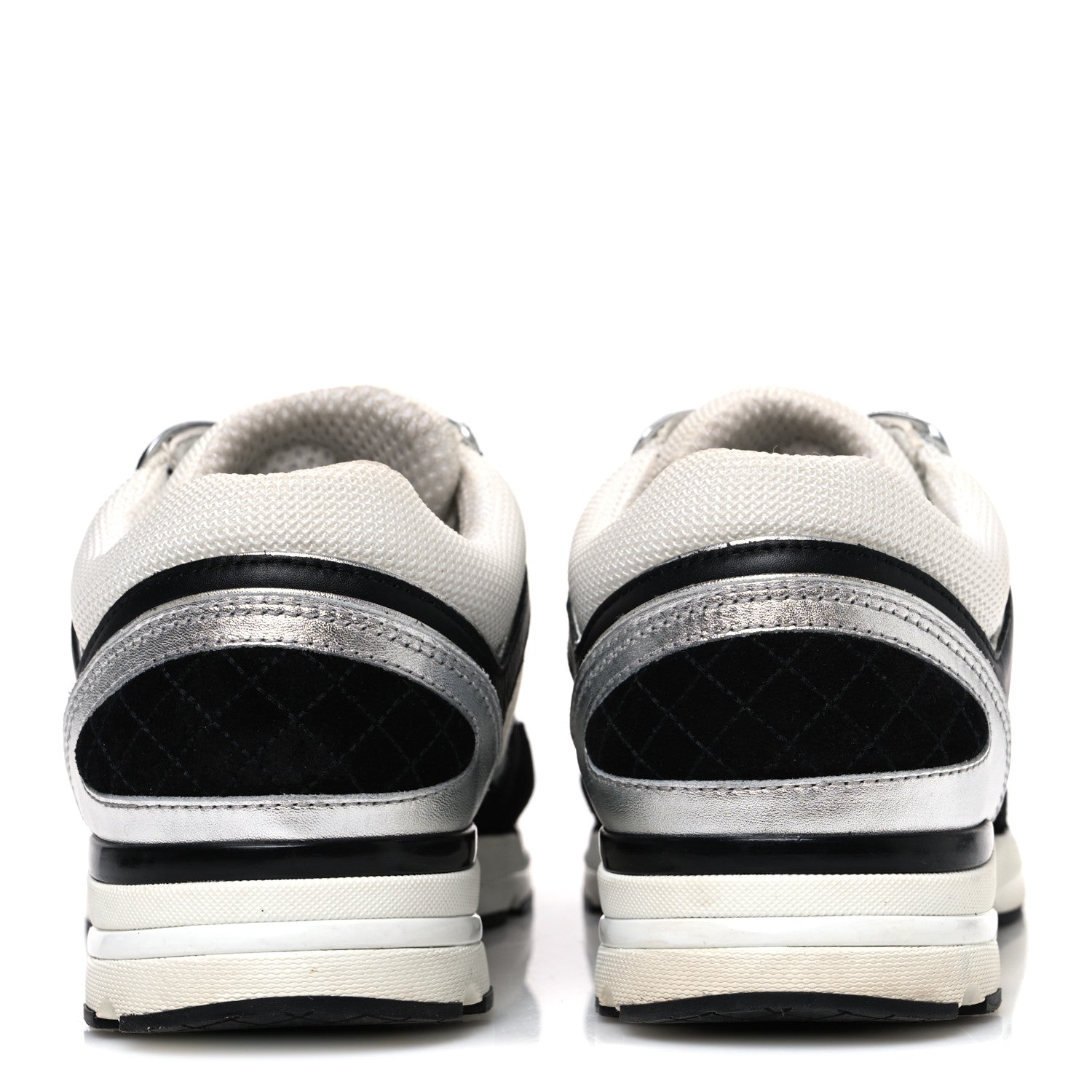 Chanel Mesh Suede Calfskin Grained Calfskin Womens CC Sneakers 39 Black White Silver 6 of 11
