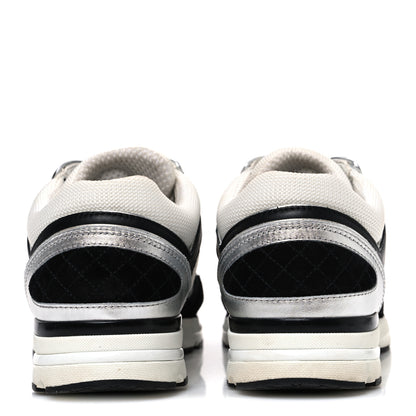 Chanel Mesh Suede Calfskin Grained Calfskin Womens CC Sneakers 39 Black White Silver 6 of 11