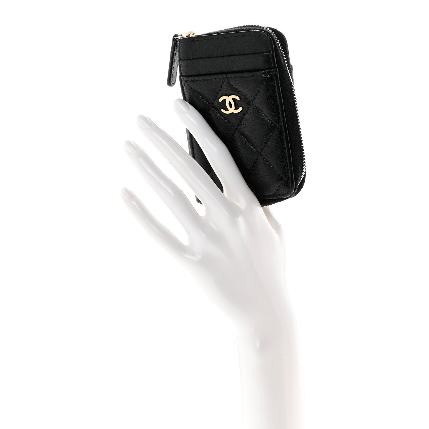 Chanel Lambskin Quilted Zip Card Holder Black 2 of 12