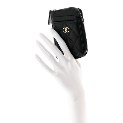 Chanel Lambskin Quilted Zip Card Holder Black 2 of 12