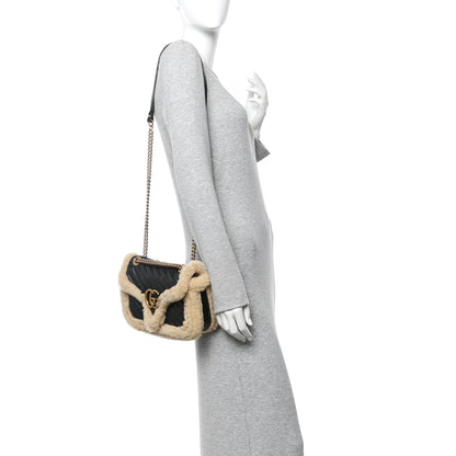 Gucci Azalea Calfskin Wool Matelasse Diagonal Small GG Marmont Shoulder Bag Black 2 of 10