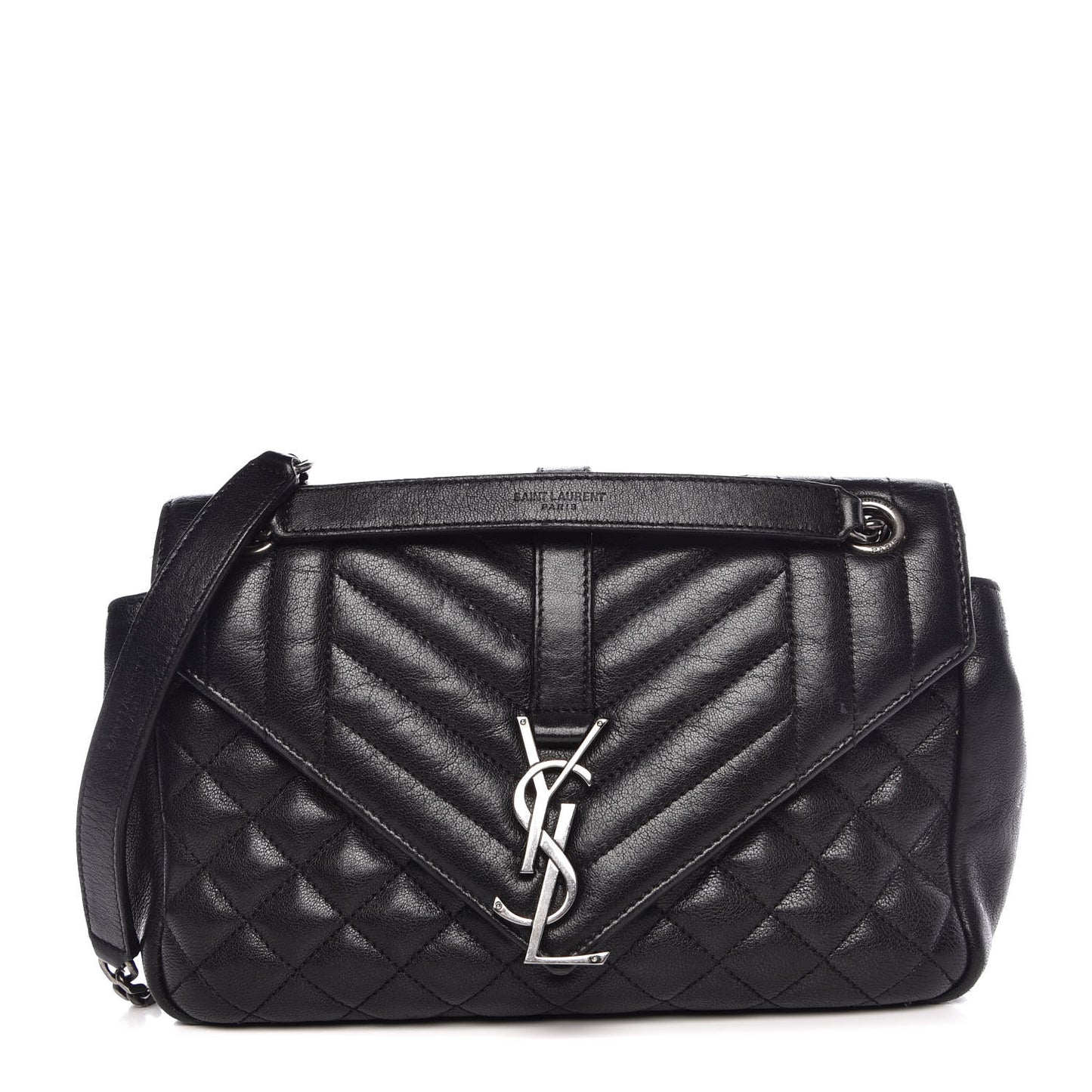 Sheepskin Tri-Quilt Monogram Medium College Bag Black