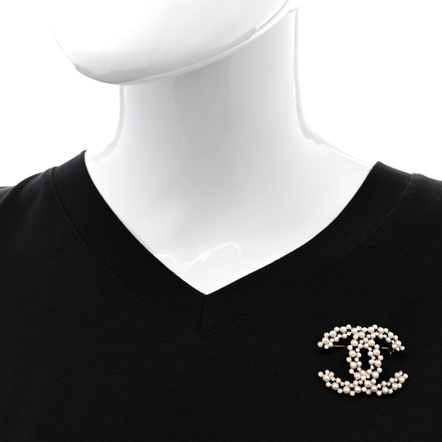 Pearl Crystal CC Brooch Gold