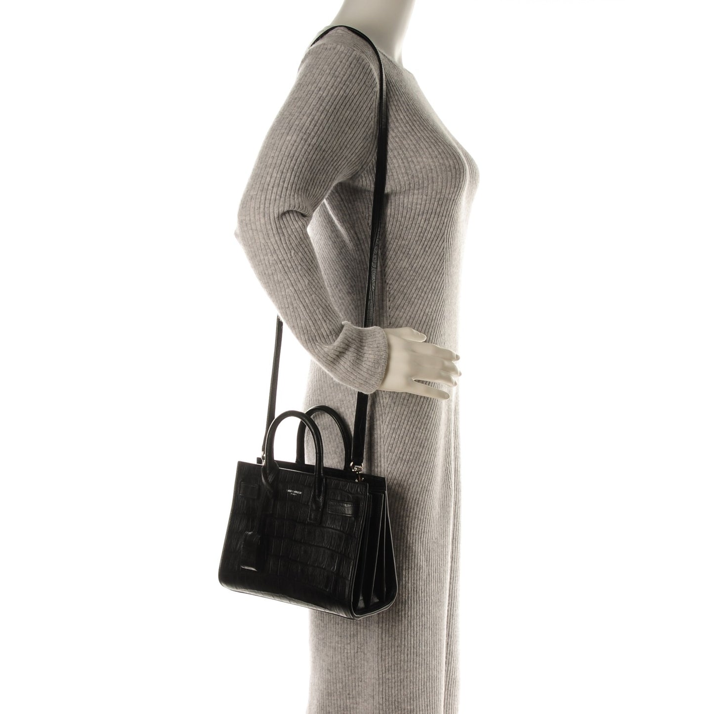 Calfskin Crocodile Embossed Nano Sac De Jour Black