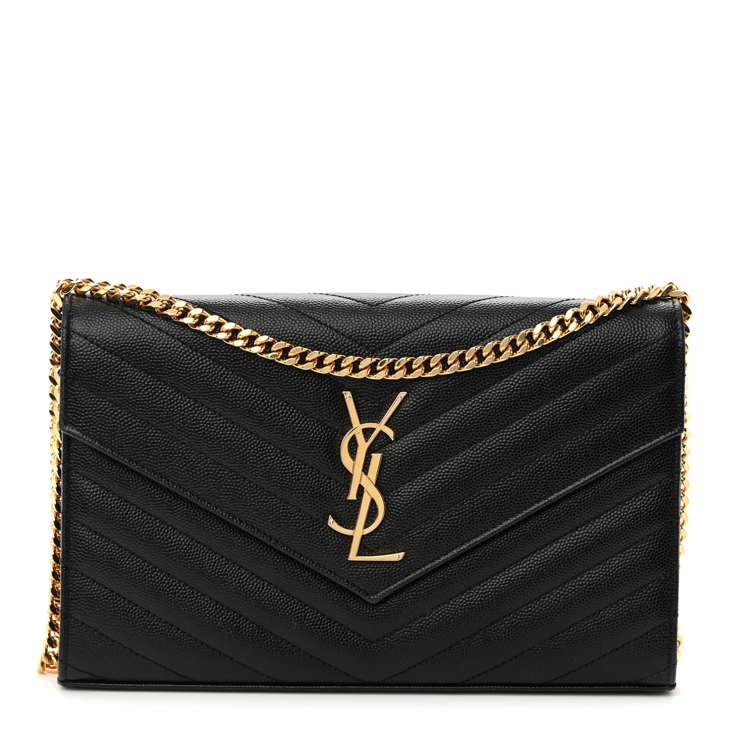 Grain De Poudre Matelasse Chevron Monogram Chain Wallet Black