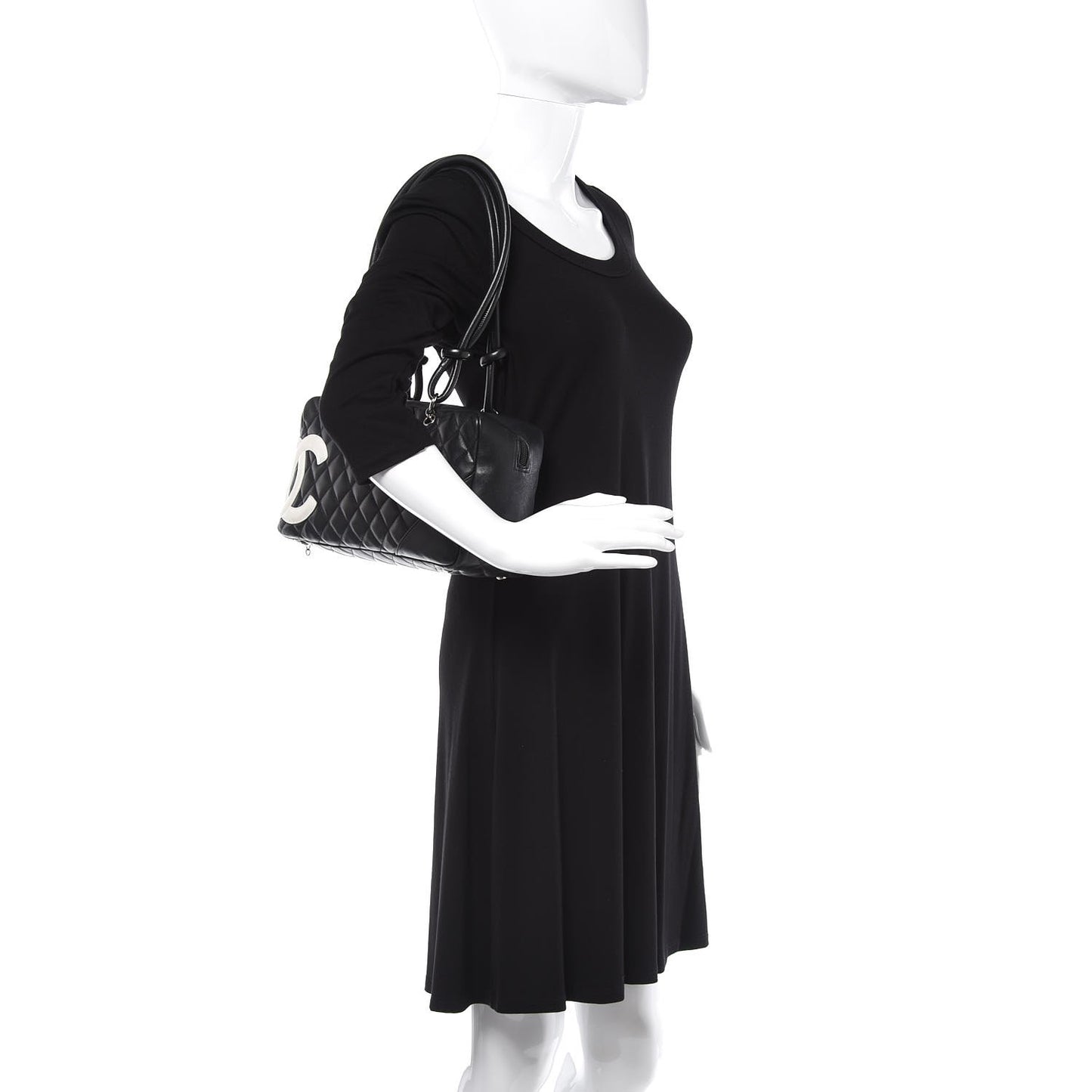 Calfskin Quilted Large Cambon Bowler Black White