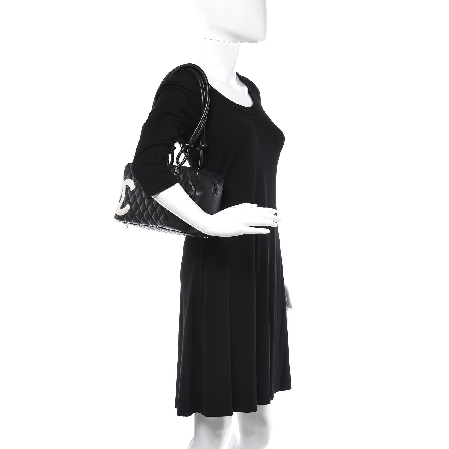 Chanel Calfskin Quilted Large Cambon Bowler Black White 2 of 9