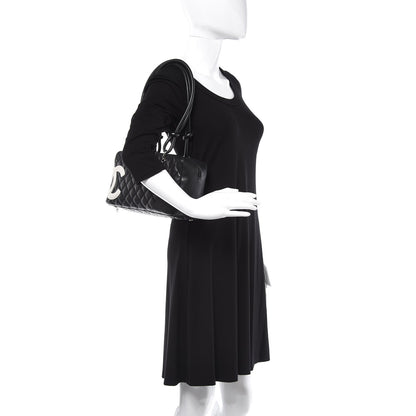Chanel Calfskin Quilted Large Cambon Bowler Black White 2 of 9